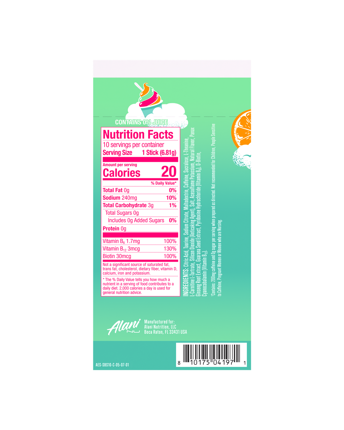Sherbet Swirl Powdered Energy Sticks, 10-Pack