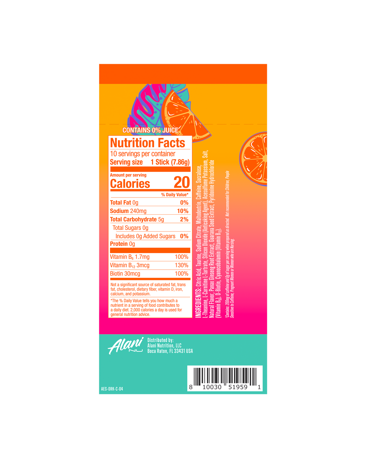 Orange Kiss Powdered Energy Sticks, 10-Pack